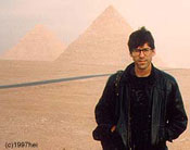 Photograph of Fritz in front of the Great Pyramid